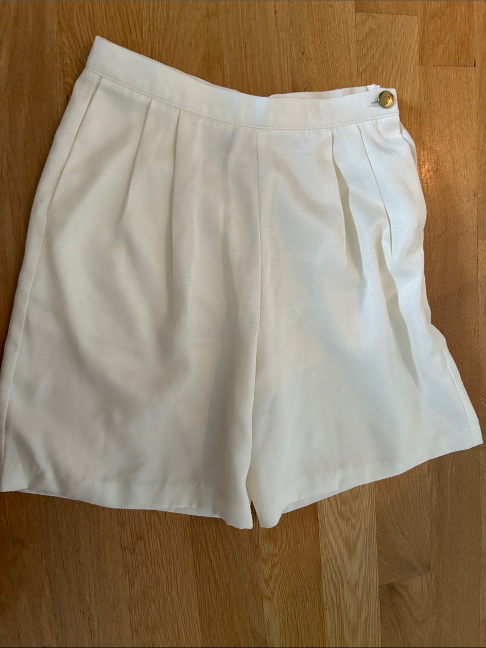 Lucia Petites High-Rise Cream Pleated Bermuda Shorts